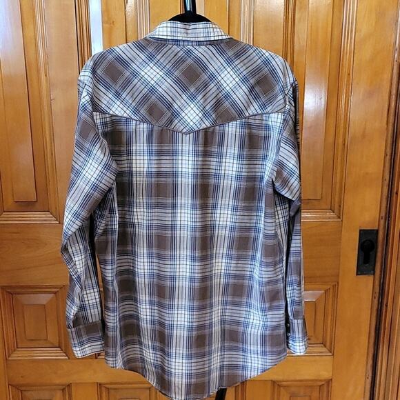 Vintage Ely Cattleman Western Pearl Snap Shirt Brown Blue Plaid Long Sleeve L - Picture 3 of 13